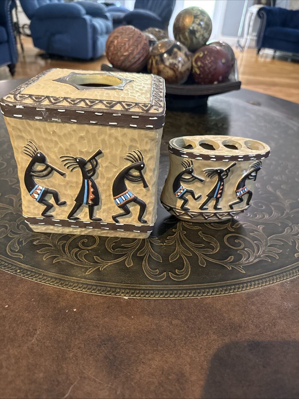 Avanti Southwest Kokopelli Saddle Stitching Resin Ceramic Tissue Box Cover & Too